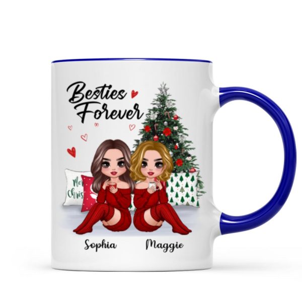 Doll Besties Sitting Beside Christmas Tree Personalized Mug Doll Besties Sitting Beside Christmas Tree Personalized Mug