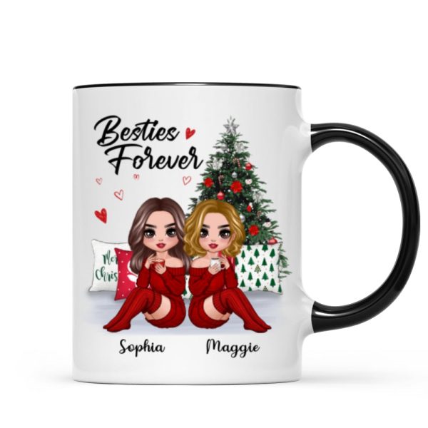 Doll Besties Sitting Beside Christmas Tree Personalized Mug Doll Besties Sitting Beside Christmas Tree Personalized Mug
