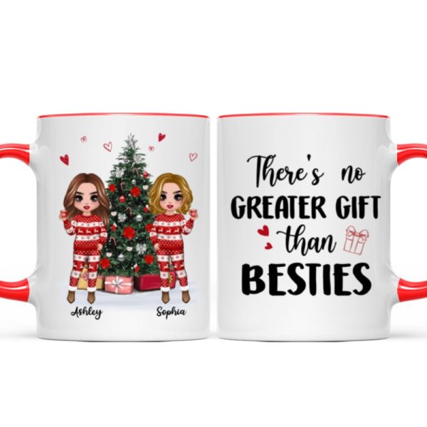 Doll Besties Standing Beside Christmas Tree Personalized Mug Doll Besties Standing Beside Christmas Tree Personalized Mug