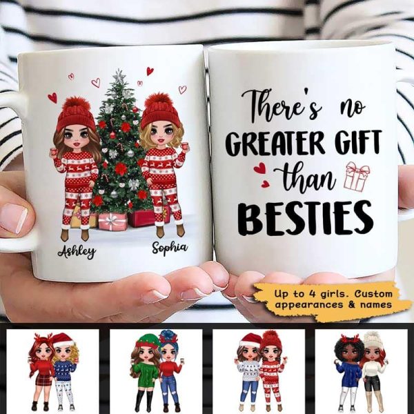 Doll Besties Standing Beside Christmas Tree Personalized Mug Doll Besties Standing Beside Christmas Tree Personalized Mug