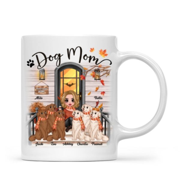Doll Dog Mom Fall Season Front Porch Personalized Mug Doll Dog Mom Fall Season Front Porch Personalized Mug