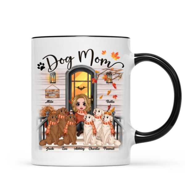 Doll Dog Mom Fall Season Front Porch Personalized Mug Doll Dog Mom Fall Season Front Porch Personalized Mug