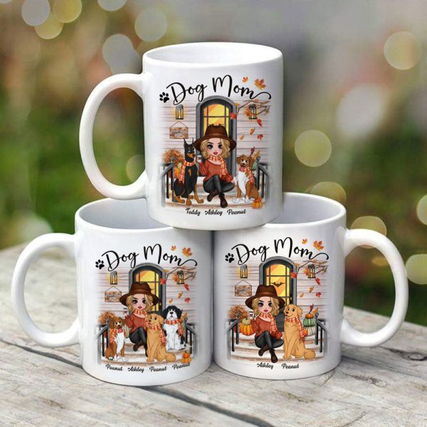 Doll Dog Mom Fall Season Front Porch Personalized Mug Doll Dog Mom Fall Season Front Porch Personalized Mug