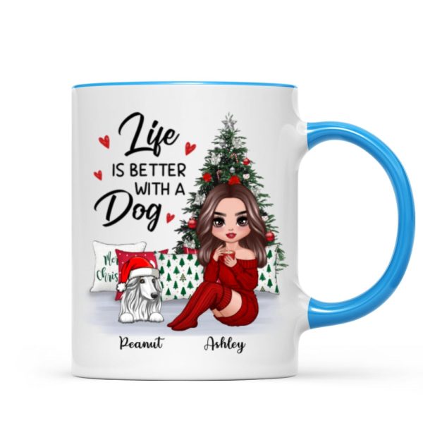 Doll Dog Mom Sitting Beside Christmas Tree Personalized Mug Doll Dog Mom Sitting Beside Christmas Tree Personalized Mug