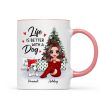 Doll Dog Mom Sitting Beside Christmas Tree Personalized Mug Doll Dog Mom Sitting Beside Christmas Tree Personalized Mug