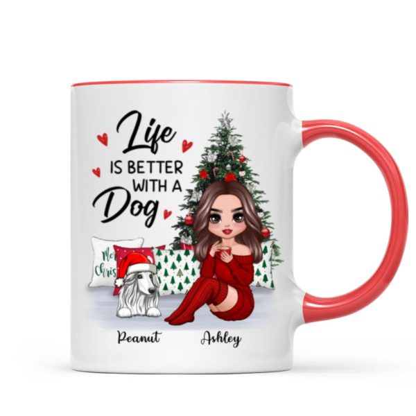Doll Dog Mom Sitting Beside Christmas Tree Personalized Mug Doll Dog Mom Sitting Beside Christmas Tree Personalized Mug