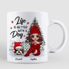 Doll Dog Mom Sitting Beside Christmas Tree Personalized Mug Doll Dog Mom Sitting Beside Christmas Tree Personalized Mug