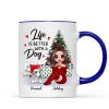 Doll Dog Mom Sitting Beside Christmas Tree Personalized Mug Doll Dog Mom Sitting Beside Christmas Tree Personalized Mug