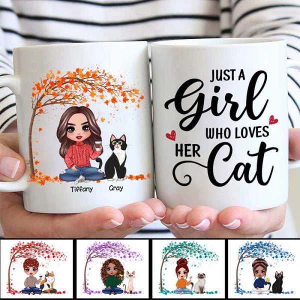 Doll Girl And Cats Under Tree Fall Season Personalized Mug Doll Girl And Cats Under Tree Fall Season Personalized Mug