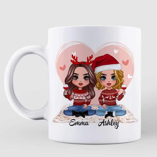 Doll Girls Gift For Besties Sisters Siblings Pink Heart Christmas Personalized Mug Doll Girls Gift For Besties Sisters Siblings Pink Heart Christmas Personalized Mug