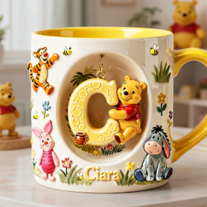 DSNY Honey Bear Anniversary 100 Years Of Friendship - Personalized Initial Alphabet Accent Mug - Gift For Movie Fans HH01