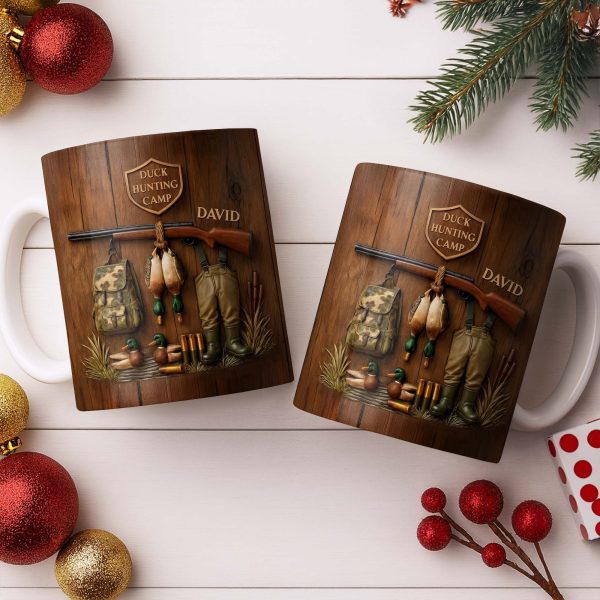 Duck Hunting Camp With Rifle and Ducks - Personalized Custom Coffee Mug - HTG004_MG