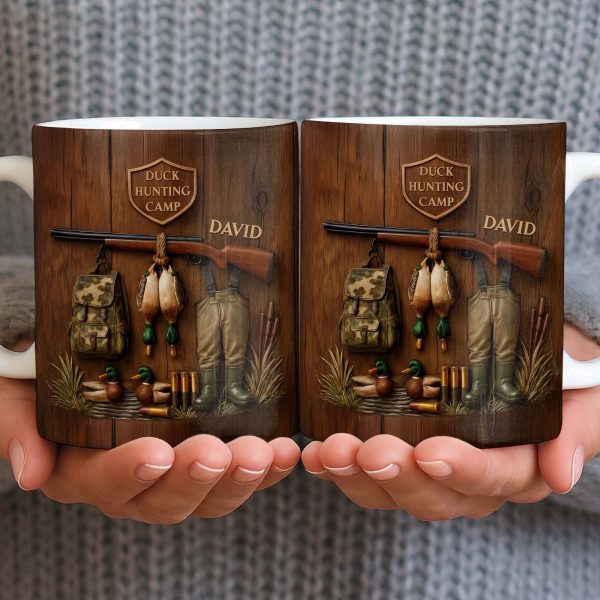 Duck Hunting Camp With Rifle and Ducks - Personalized Custom Coffee Mug - HTG004_MG