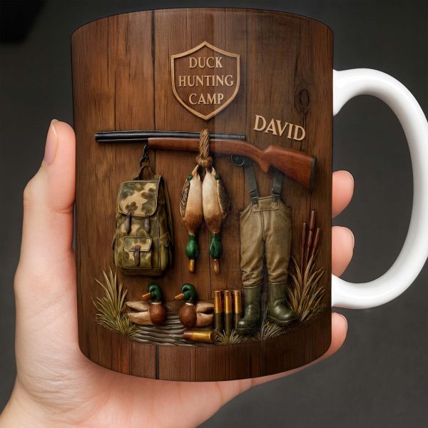 Duck Hunting Camp With Rifle and Ducks - Personalized Custom Coffee Mug - HTG004_MG