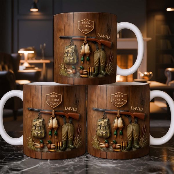 Duck Hunting Camp With Rifle and Ducks - Personalized Custom Coffee Mug - HTG004_MG