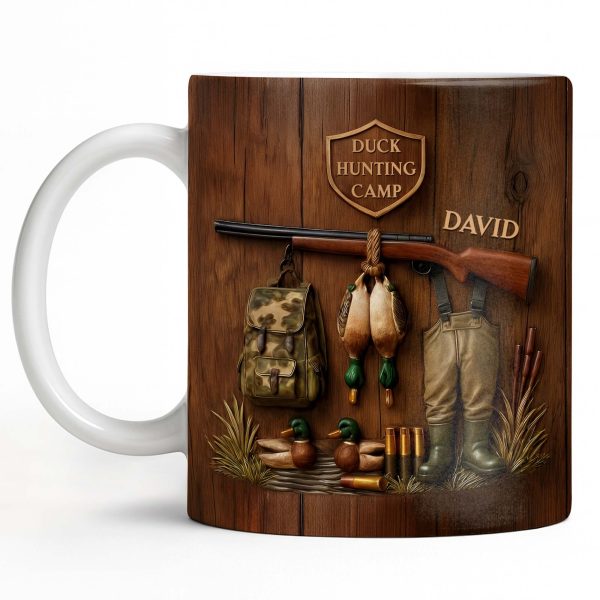 Duck Hunting Camp With Rifle and Ducks - Personalized Custom Coffee Mug - HTG004_MG