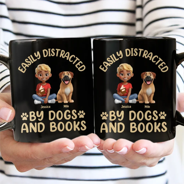 Easily Distracted By Dogs & Books - Personalized Mug Easily Distracted By Dogs & Books - Personalized Mug