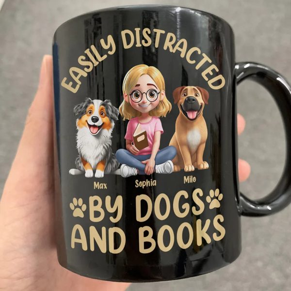 Easily Distracted By Dogs & Books - Personalized Mug Easily Distracted By Dogs & Books - Personalized Mug