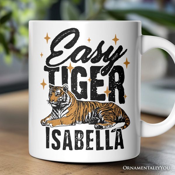 Easy Tiger Personalized Mug, Vintage Wild Animal Retro Grunge Gift With Custom Name Easy Tiger Personalized Mug, Vintage Wild Animal Retro Grunge Gift With Custom Name