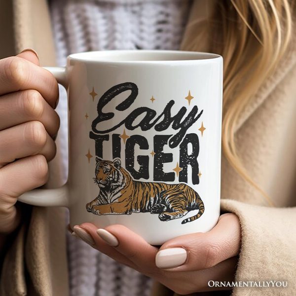 Easy Tiger Personalized Mug, Vintage Wild Animal Retro Grunge Gift With Custom Name Easy Tiger Personalized Mug, Vintage Wild Animal Retro Grunge Gift With Custom Name