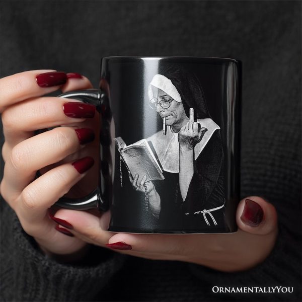 Eccentric Gothic Smoking Nun Personalized Mug, Unique Halloween Gift with Custom Name Eccentric Gothic Smoking Nun Personalized Mug, Unique Halloween Gift with Custom Name