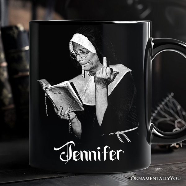 Eccentric Gothic Smoking Nun Personalized Mug, Unique Halloween Gift with Custom Name Eccentric Gothic Smoking Nun Personalized Mug, Unique Halloween Gift with Custom Name