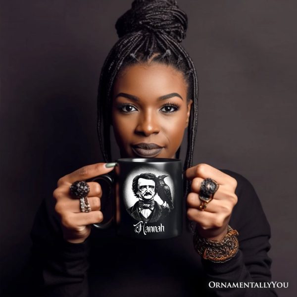 Edgar Allan Poe Spooky Portrait Personalized Mug Horror Villain Theme Halloween Gift with Custom Name