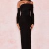 Elegant Off Shoulder Slit Back Bandage Maxi Evening Dress - Black Elegant Off Shoulder Slit Back Bandage Maxi Evening Dress - Black