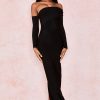 Elegant Off Shoulder Slit Back Bandage Maxi Evening Dress - Black Elegant Off Shoulder Slit Back Bandage Maxi Evening Dress - Black