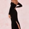 Elegant Off Shoulder Slit Back Bandage Maxi Evening Dress - Black Elegant Off Shoulder Slit Back Bandage Maxi Evening Dress - Black