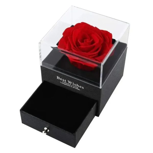 Elegant Preserved Rose Box with Hidden Jewelry Drawer
