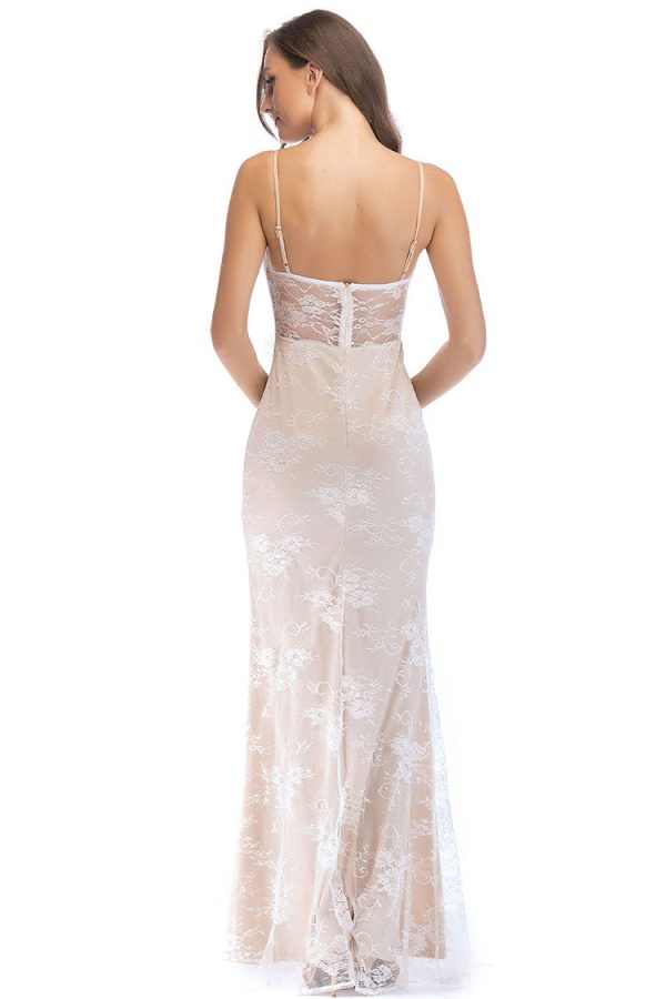 Elegant Sweetheart Spaghetti Strap High Split Lace Evening Maxi Dress - Beige Elegant Sweetheart Spaghetti Strap High Split Lace Evening Maxi Dress - Beige