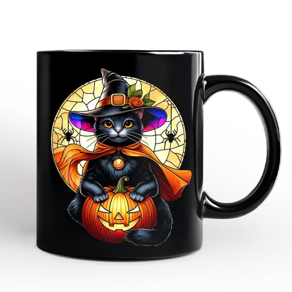 Enchanted Cat Witch Stained Glass Style Personalized Mug, Halloween Themed Gift with Custom Name Enchanted Cat Witch Stained Glass Style Personalized Mug, Halloween Themed Gift with Custom Name