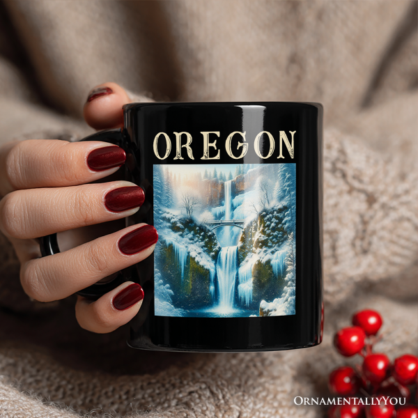 Enchanting Oregon State Multnomah Falls Winter Personalized Mug, Pacific Northwest Waterfall Gift and Souvenir with Custom Name Enchanting Oregon State Multnomah Falls Winter Personalized Mug, Pacific Northwest Waterfall Gift and Souvenir with Custom Name