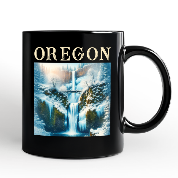 Enchanting Oregon State Multnomah Falls Winter Personalized Mug, Pacific Northwest Waterfall Gift and Souvenir with Custom Name Enchanting Oregon State Multnomah Falls Winter Personalized Mug, Pacific Northwest Waterfall Gift and Souvenir with Custom Name