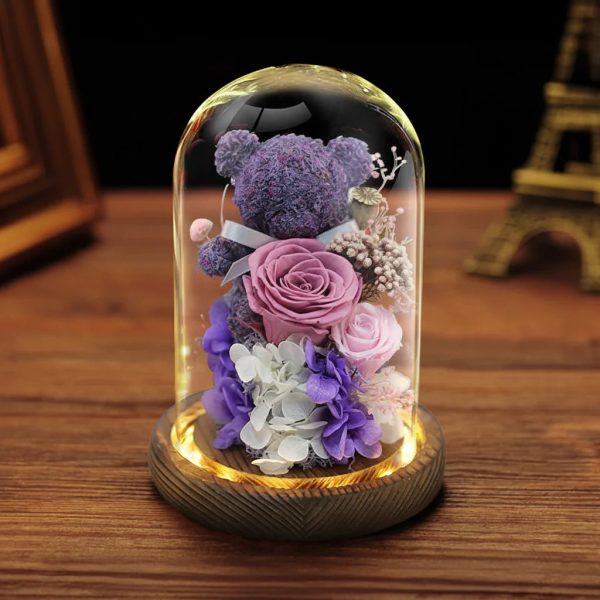 Eternal Preserved Rose Teddy Bear Gift Box with Lights