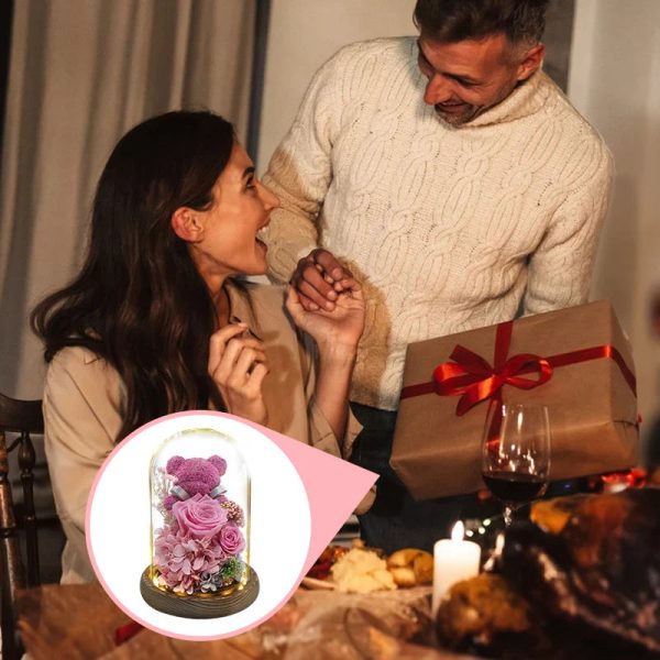 Eternal Preserved Rose Teddy Bear Gift Box with Lights