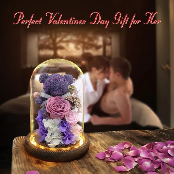 Eternal Preserved Rose Teddy Bear Gift Box with Lights