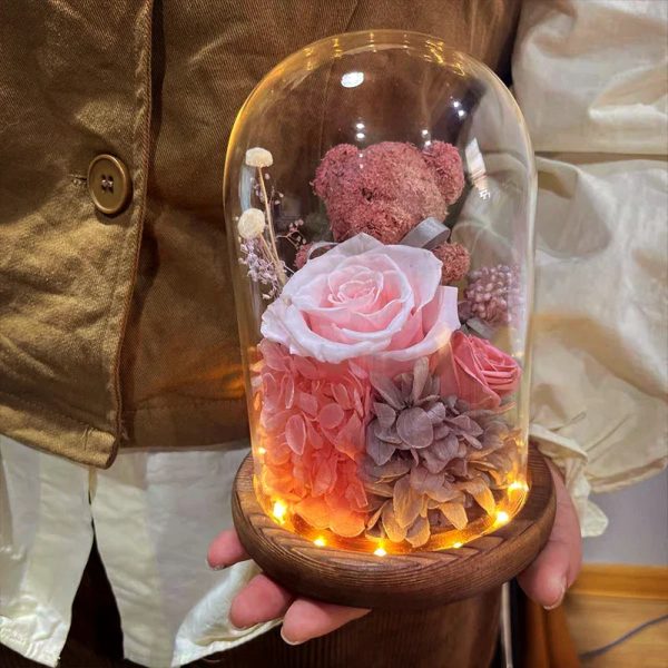 Eternal Preserved Rose Teddy Bear Gift Box with Lights