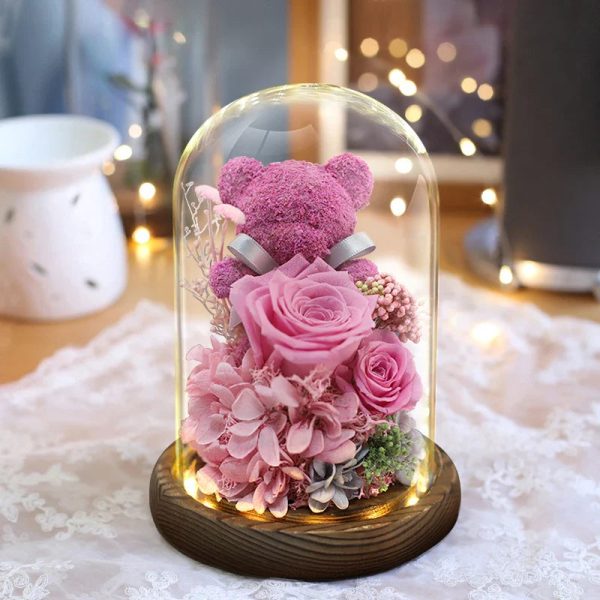 Eternal Preserved Rose Teddy Bear Gift Box with Lights