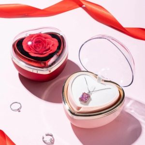 Eternal Red Rose Necklace in Preserved Flower Gift Box for Women Birthday and Valentine’s Day