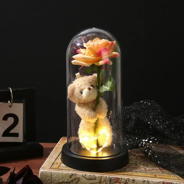 Eternal Rose in Glass Dome Handmade Artificial Flower for Gifts and Decoration