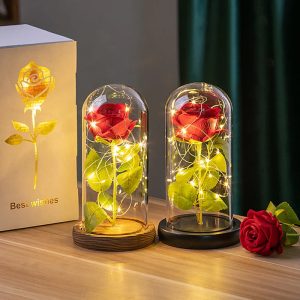 Eternal Rose in Glass Dome Handmade Artificial Flower for Gifts and Decoration