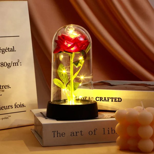 Eternal Rose in Glass Dome Handmade Artificial Flower for Gifts and Decoration