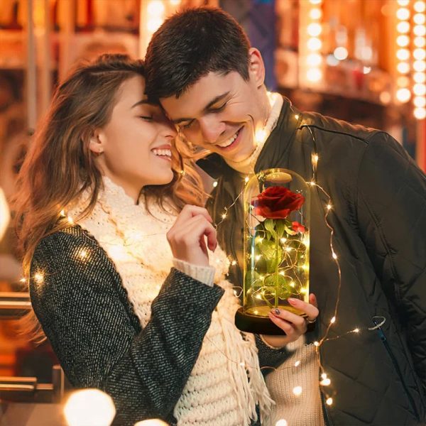 Eternal Rose in Glass Dome Handmade Artificial Flower for Gifts and Decoration