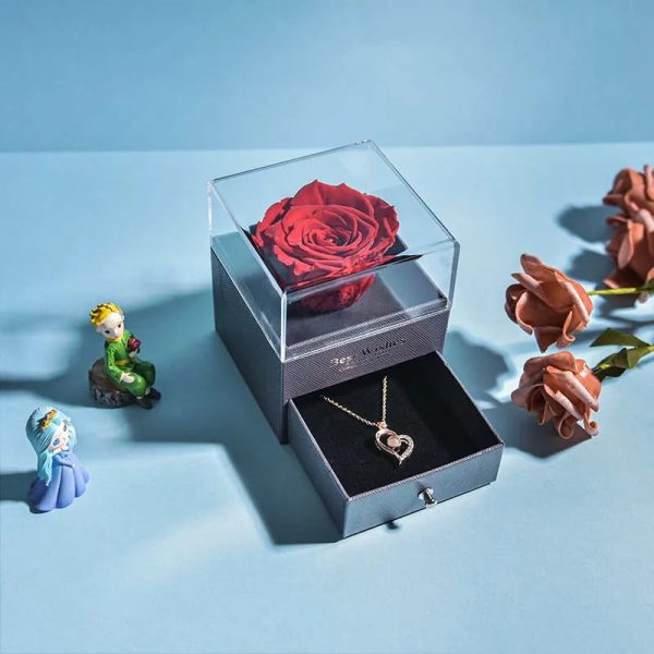 Eternal Rose Jewelry Box with Necklace Preserved Flower Gift for Women Birthday Anniversary
