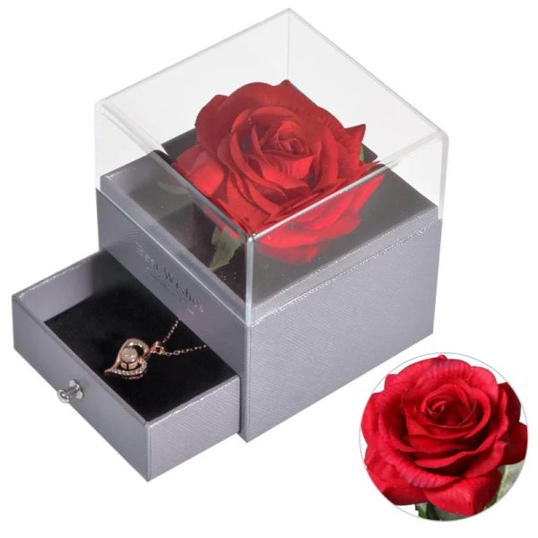 Eternal Rose Jewelry Box with Necklace Preserved Flower Gift for Women Birthday Anniversary