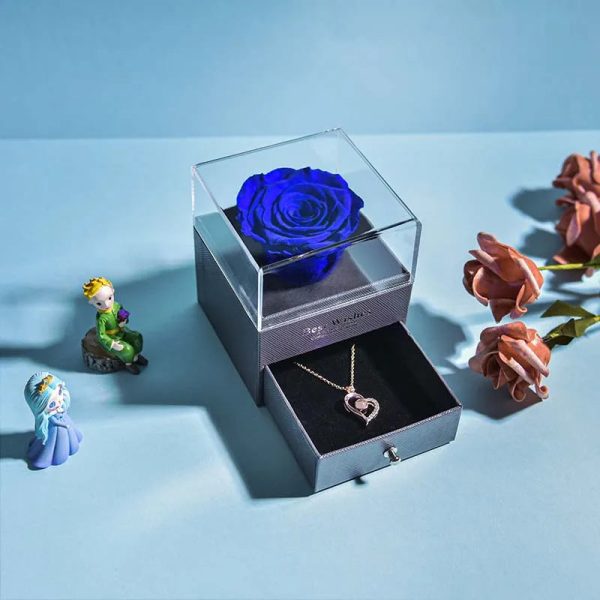 Eternal Rose Jewelry Box with Necklace Preserved Flower Gift for Women Birthday Anniversary