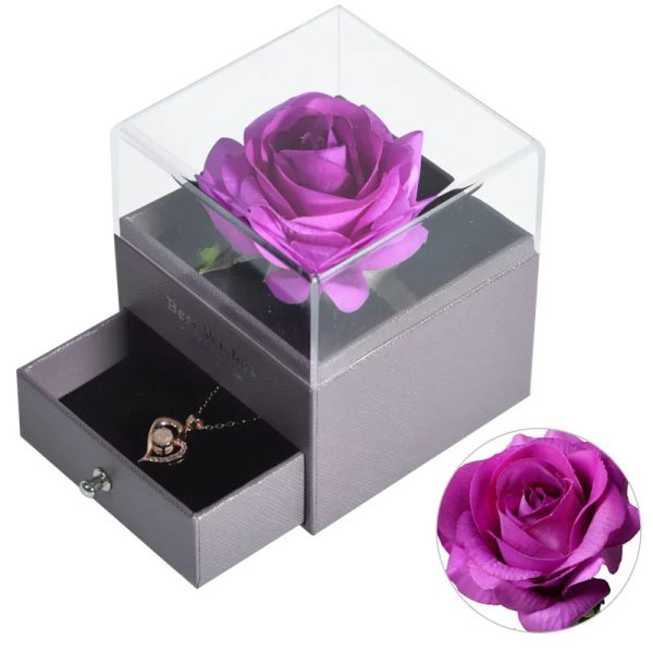 Eternal Rose Jewelry Box with Necklace Preserved Flower Gift for Women Birthday Anniversary
