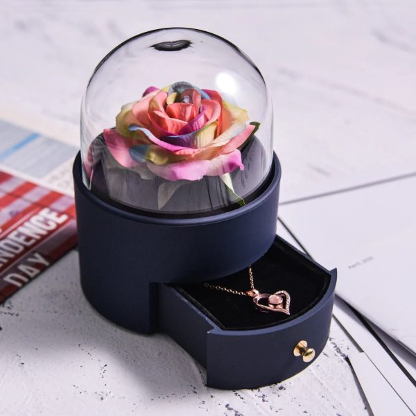 Eternal Rose Jewelry Box with Necklace Preserved Flower Gift for Women Birthday Anniversary
